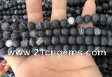 CAA1486 15.5 inches 8mm round matte banded agate beads wholesale