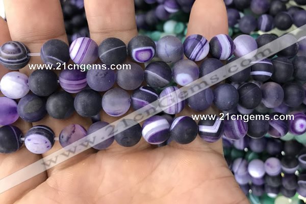 CAA1497 15.5 inches 10mm round matte banded agate beads wholesale