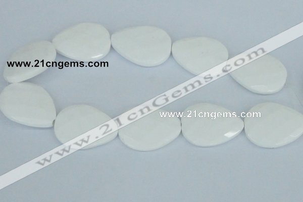 CAA15 15.5 inches 30*40mm faceted flat teardrop white agate beads