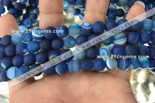 CAA1506 15.5 inches 8mm round matte banded agate beads wholesale