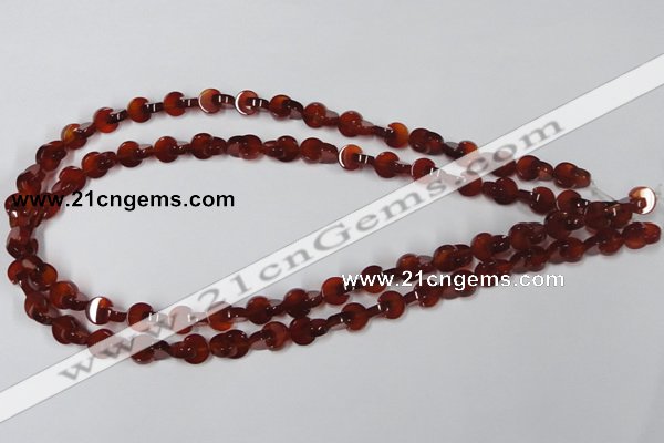 CAA151 15.5 inches 8*8mm curved moon red agate gemstone beads