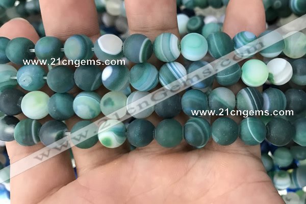 CAA1513 15.5 inches 12mm round matte banded agate beads wholesale