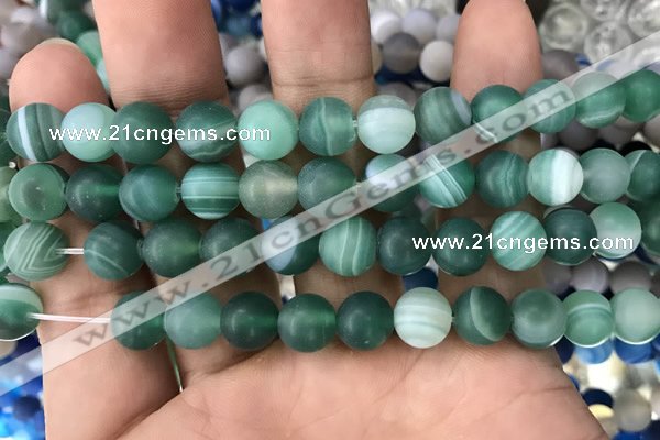 CAA1518 15.5 inches 12mm round matte banded agate beads wholesale