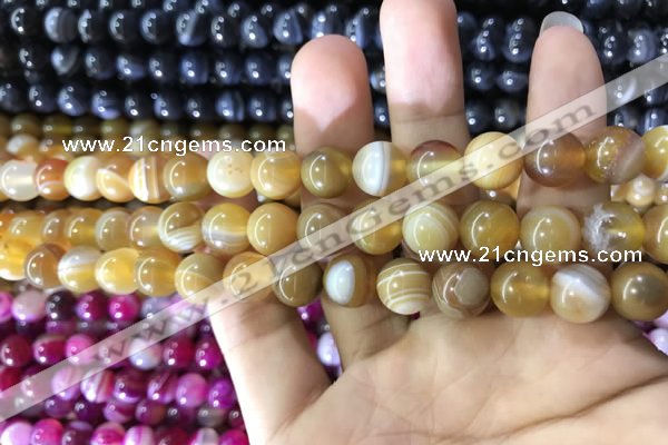 CAA1550 15.5 inches 8mm round banded agate beads wholesale