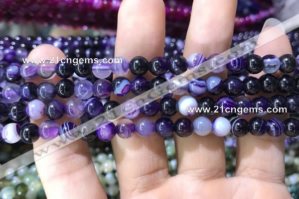 CAA1555 15.5 inches 6mm round banded agate beads wholesale