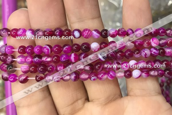 CAA1560 15.5 inches 4mm round banded agate beads wholesale