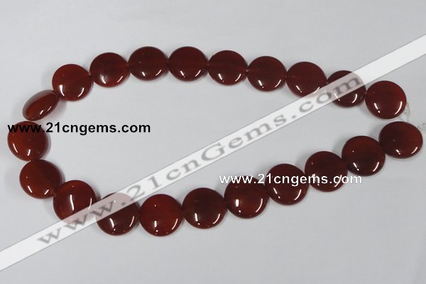 CAA159 15.5 inches 20mm flat round red agate gemstone beads