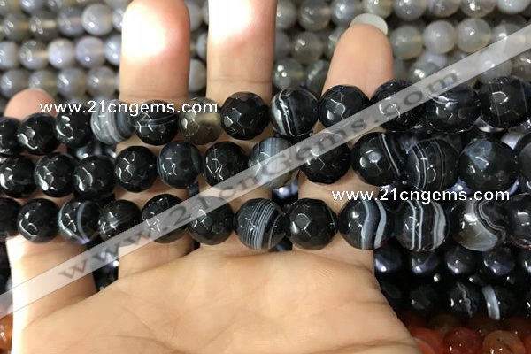 CAA1643 15.5 inches 12mm faceted round banded agate beads