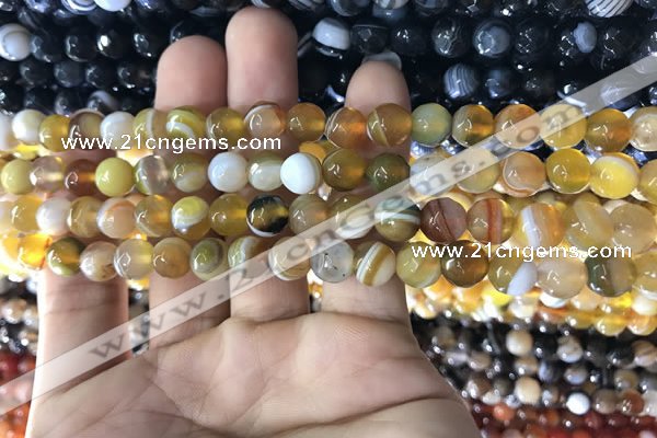 CAA1645 15.5 inches 6mm faceted round banded agate beads