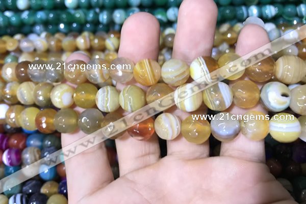 CAA1647 15.5 inches 10mm faceted round banded agate beads