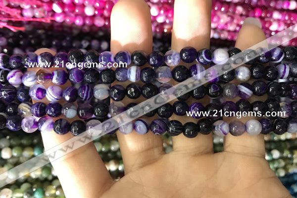 CAA1650 15.5 inches 6mm faceted round banded agate beads