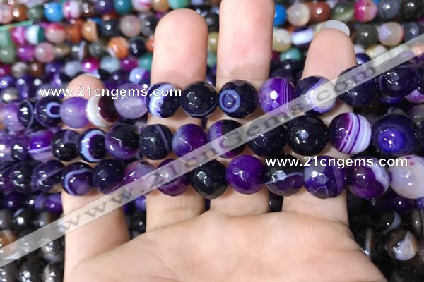 CAA1652 15.5 inches 10mm faceted round banded agate beads