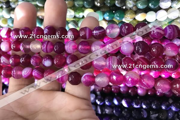 CAA1656 15.5 inches 8mm faceted round banded agate beads