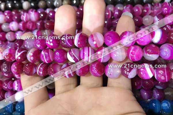 CAA1657 15.5 inches 10mm faceted round banded agate beads