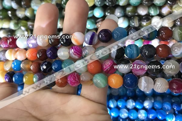 CAA1681 15.5 inches 8mm faceted round banded agate beads