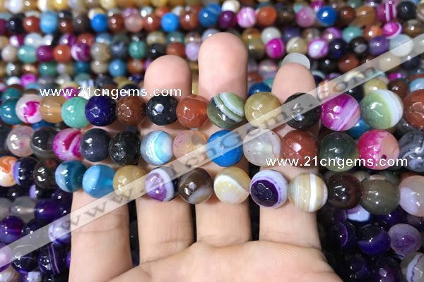 CAA1682 15.5 inches 10mm faceted round banded agate beads