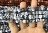 CAA1702 15 inches 8mm faceted round fire crackle agate beads