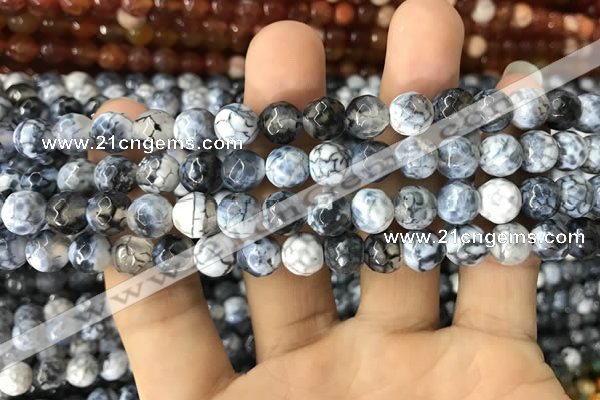 CAA1702 15 inches 8mm faceted round fire crackle agate beads