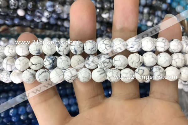 CAA1703 15 inches 8mm faceted round fire crackle agate beads
