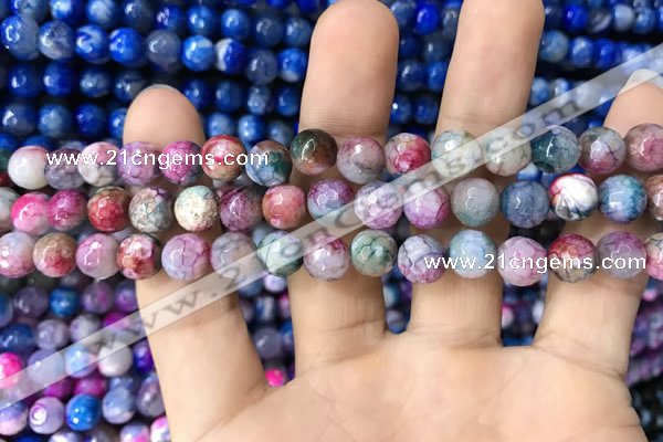 CAA1708 15 inches 8mm faceted round fire crackle agate beads