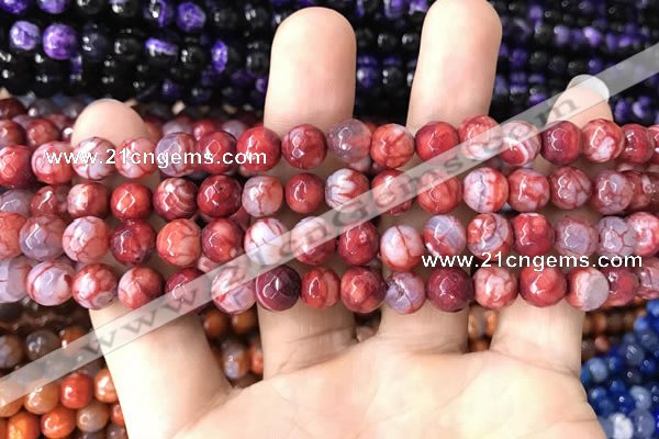 CAA1710 15 inches 8mm faceted round fire crackle agate beads