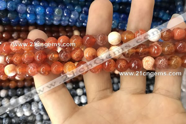 CAA1712 15 inches 8mm faceted round fire crackle agate beads