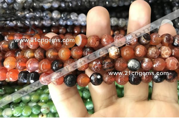 CAA1713 15 inches 8mm faceted round fire crackle agate beads