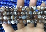 CAA1747 15 inches 12mm faceted round fire crackle agate beads