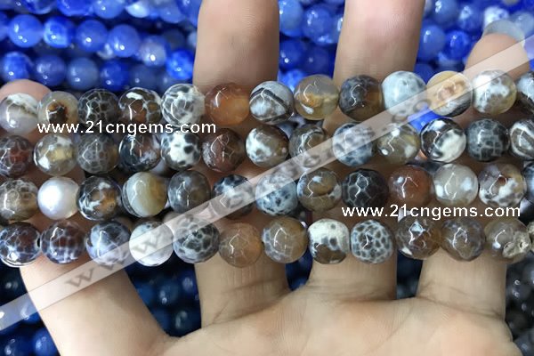 CAA1747 15 inches 12mm faceted round fire crackle agate beads