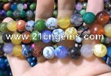 CAA1751 15 inches 12mm faceted round fire crackle agate beads