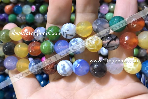 CAA1751 15 inches 12mm faceted round fire crackle agate beads