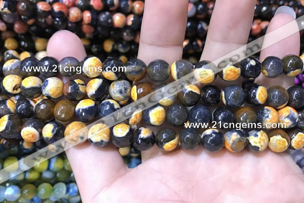 CAA1761 15 inches 8mm faceted round fire crackle agate beads