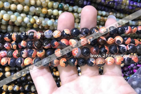 CAA1762 15 inches 8mm faceted round fire crackle agate beads