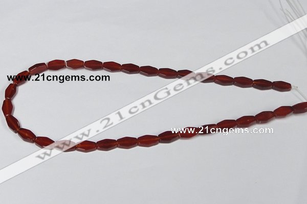 CAA177 15.5 inches 7*12mm hexagon red agate gemstone beads