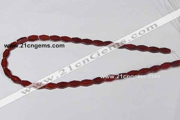 CAA177 15.5 inches 7*12mm hexagon red agate gemstone beads