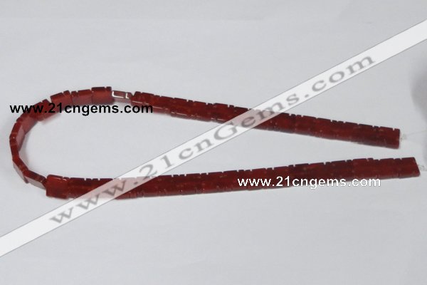 CAA178 15.5 inches 10*10mm carved square red agate gemstone beads