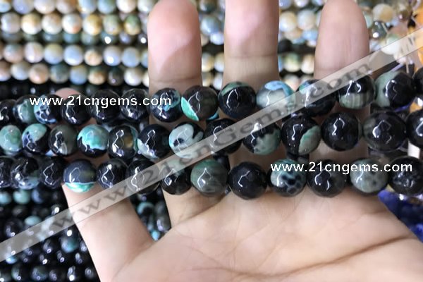 CAA1780 15 inches 10mm faceted round fire crackle agate beads