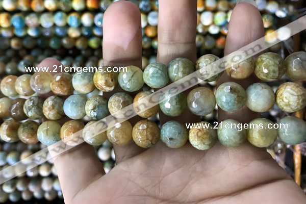 CAA1786 15 inches 10mm faceted round fire crackle agate beads