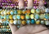 CAA1787 15 inches 10mm faceted round fire crackle agate beads