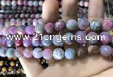 CAA1788 15 inches 10mm faceted round fire crackle agate beads