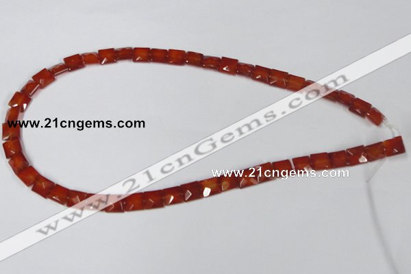 CAA179 15.5 inches 8*8mm faceted square red agate gemstone beads