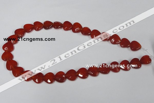 CAA180 15.5 inches 14*14mm faceted heart red agate gemstone beads