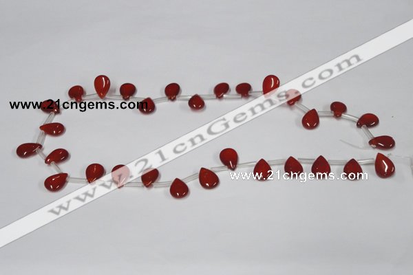 CAA185 Top-drilled 9*13mm flat teardrop red agate gemstone beads