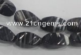 CAA214 15.5 inches 8*16mm twisted rice madagascar agate beads