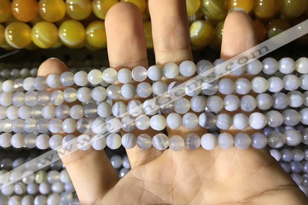 CAA2190 15.5 inches 4mm faceted round banded agate beads