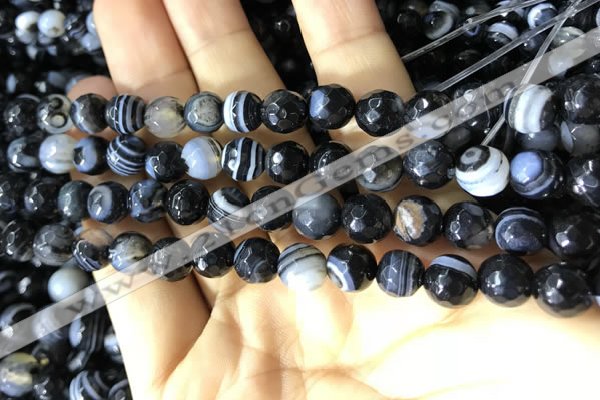 CAA2199 15.5 inches 8mm faceted round banded agate beads