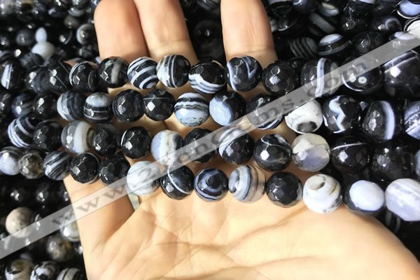 CAA2200 15.5 inches 10mm faceted round banded agate beads