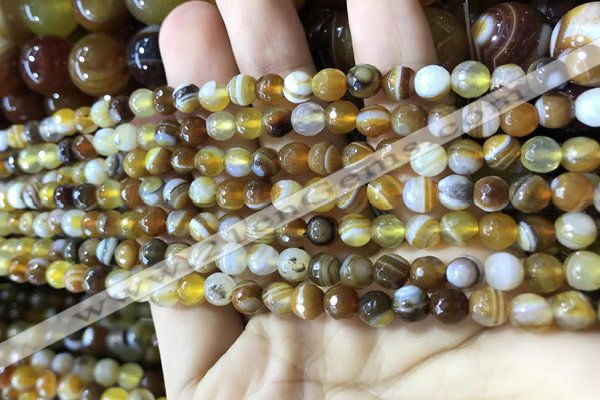 CAA2204 15.5 inches 4mm faceted round banded agate beads