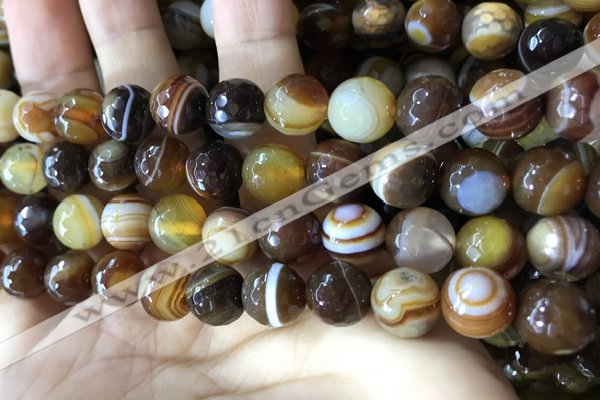 CAA2208 15.5 inches 12mm faceted round banded agate beads