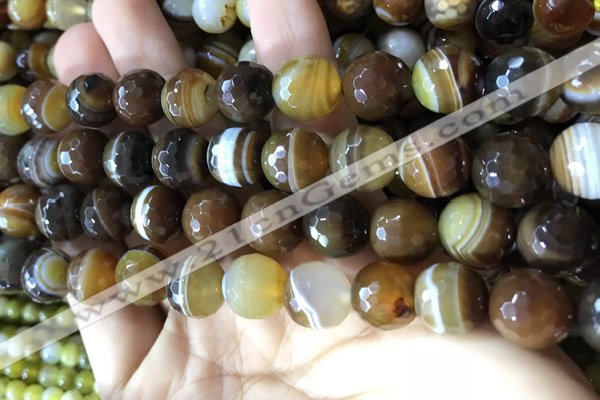 CAA2209 15.5 inches 14mm faceted round banded agate beads